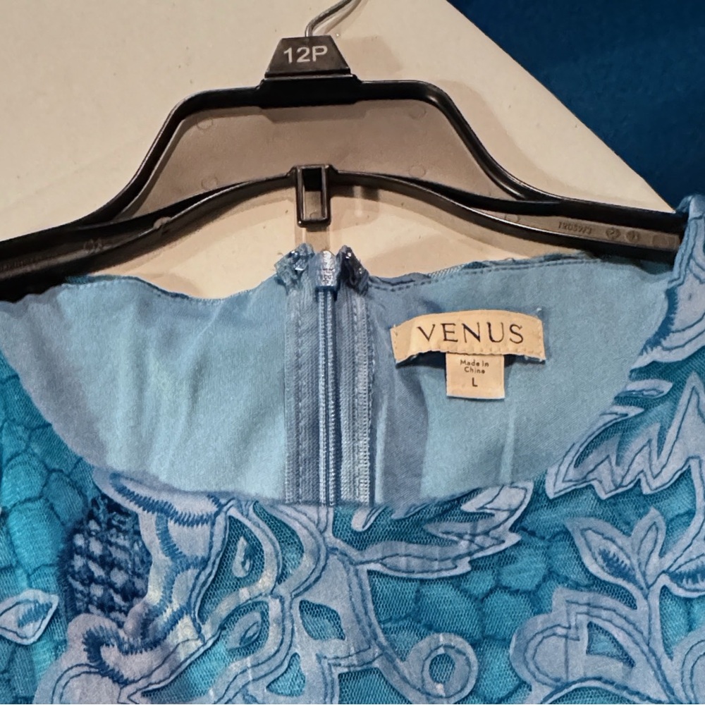 VENUS Lace Mini Dress Blue Sleeveless Fit & Flare 19” Bust - Picture 7 of 7